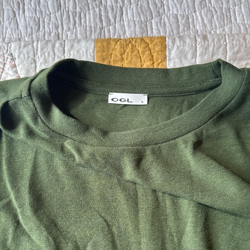 OGL Moss Olive Green Long-Sleeve Crewneck Tucked Top - Picture 4 of 8